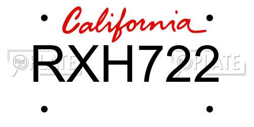RXH722 California License Plate