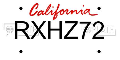 RXHZ72 California License Plate