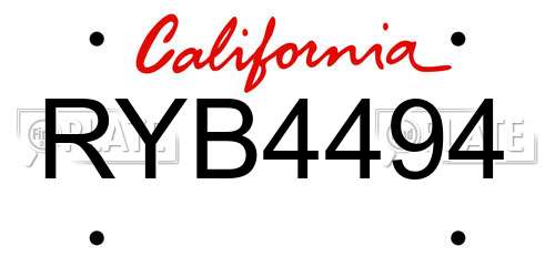 RYB4494 California License Plate