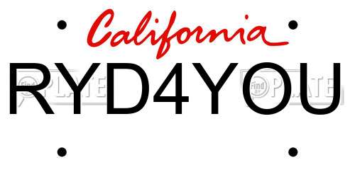 RYD4YOU California License Plate