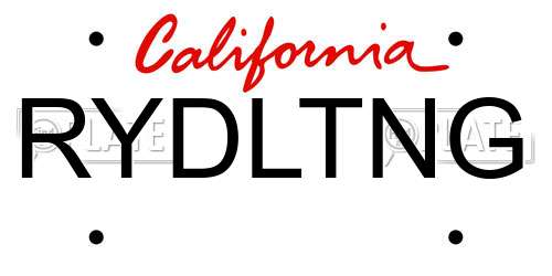 RYDLTNG California License Plate