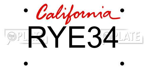 RYE34 California License Plate