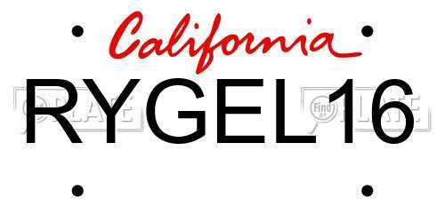 RYGEL16 California License Plate