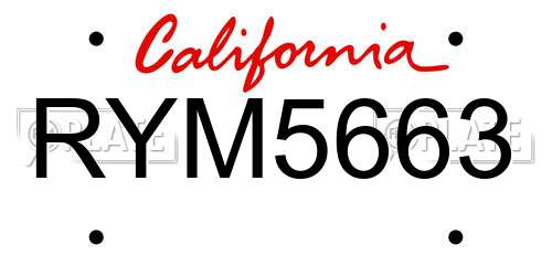 RYM5663 California License Plate