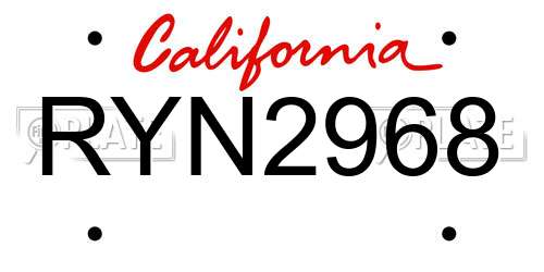 RYN2968 California License Plate