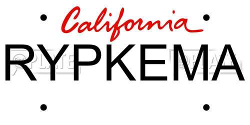 RYPKEMA California License Plate