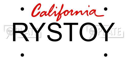 RYSTOY California License Plate