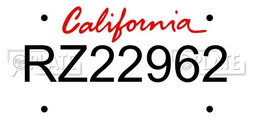RZ22962 California License Plate