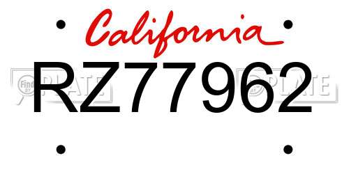 RZ77962 California License Plate