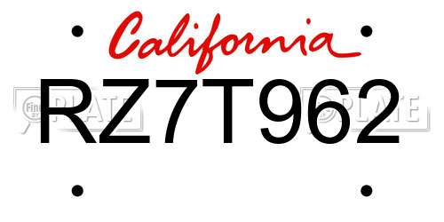 RZ7T962 California License Plate