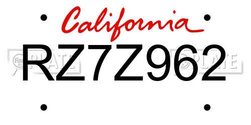 RZ7Z962 California License Plate