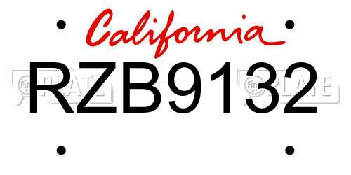 RZB9132 California License Plate