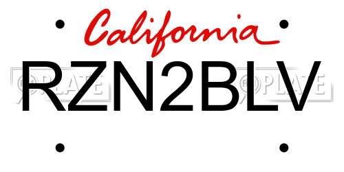 RZN2BLV California License Plate