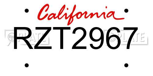 RZT2967 California License Plate