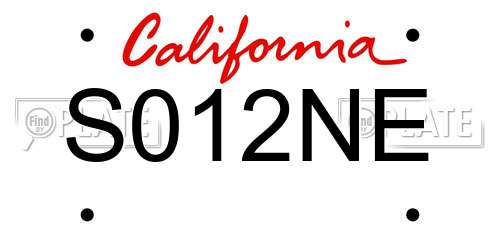 S012NE California License Plate