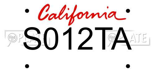 S012TA California License Plate