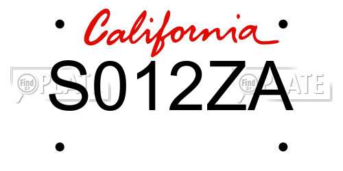 S012ZA California License Plate