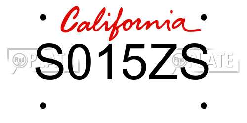 S015ZS California License Plate