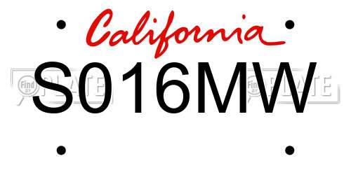 S016MW California License Plate