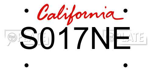 S017NE California License Plate