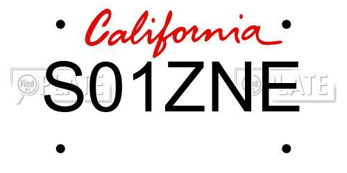 S01ZNE California License Plate