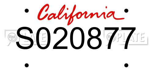 S020877 California License Plate