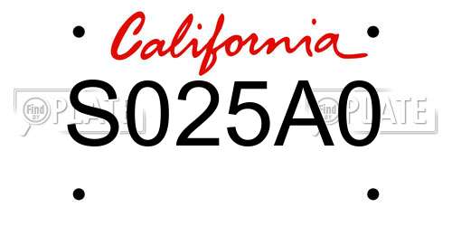 S025A0 California License Plate