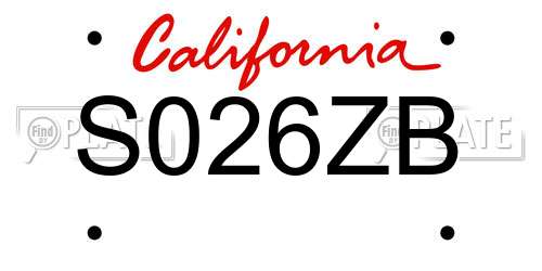 S026ZB California License Plate