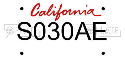 S030AE California License Plate