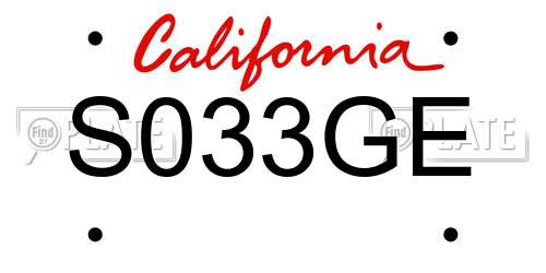 S033GE California License Plate
