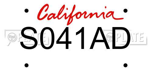 S041AD California License Plate