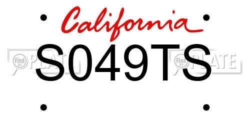 S049TS California License Plate