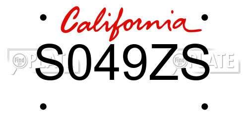 S049ZS California License Plate