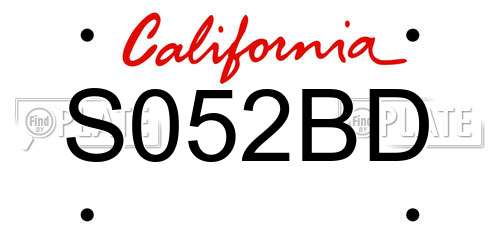 S052BD California License Plate