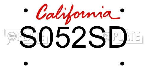 S052SD California License Plate