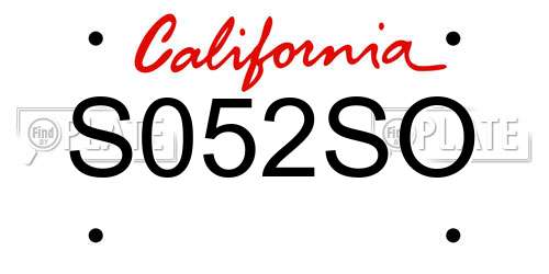 S052SO California License Plate