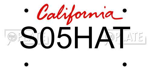 S05HAT California License Plate