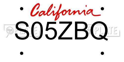 S05ZBQ California License Plate