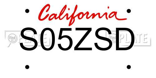S05ZSD California License Plate