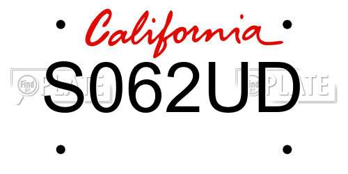 S062UD California License Plate