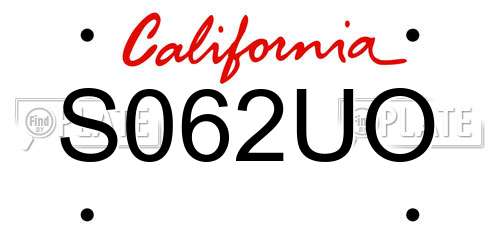 S062UO California License Plate