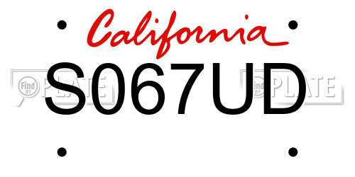 S067UD California License Plate