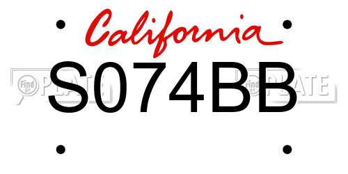 S074BB California License Plate