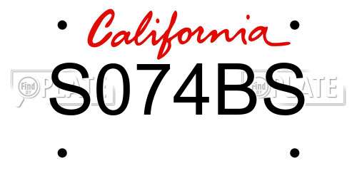 S074BS California License Plate