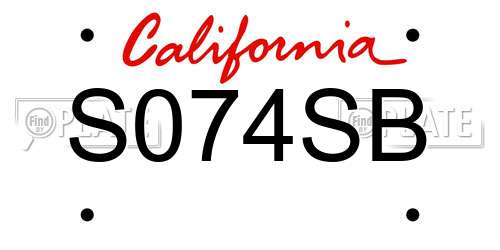 S074SB California License Plate