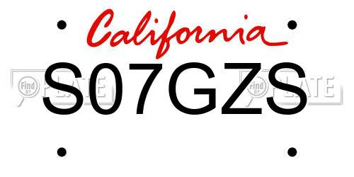 S07GZS California License Plate