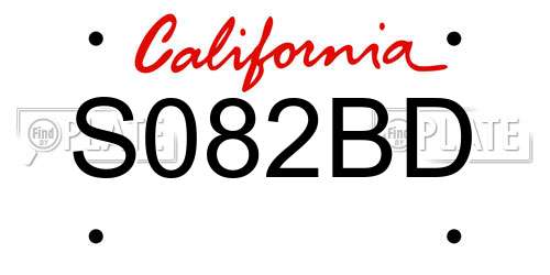 S082BD California License Plate