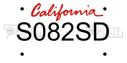 S082SD California License Plate