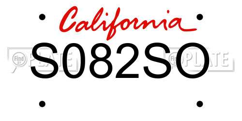 S082SO California License Plate
