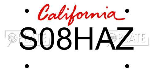 S08HAZ California License Plate